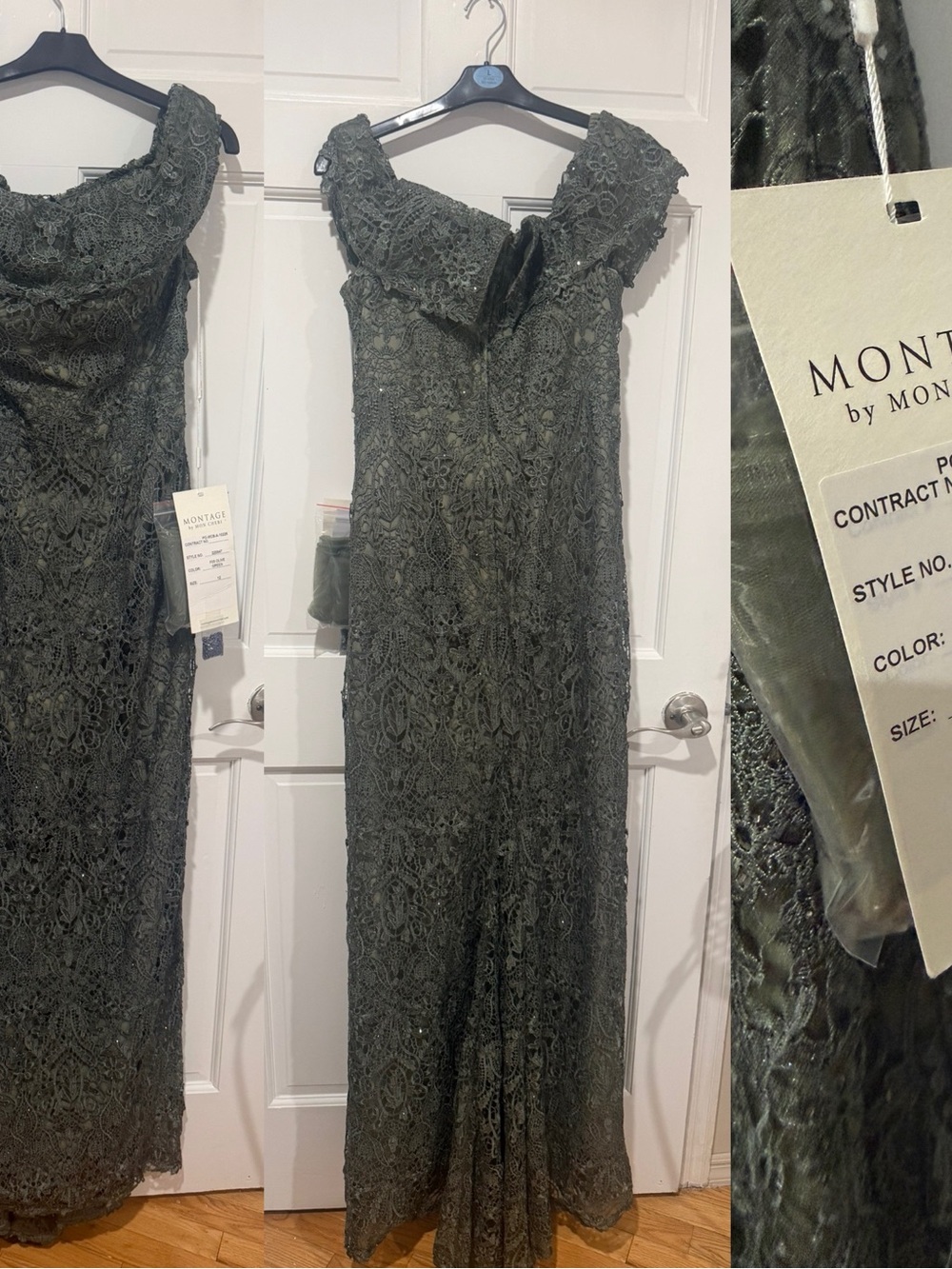 Montage by Mon Cheri Olive Green One-Shoulder Lace Gown